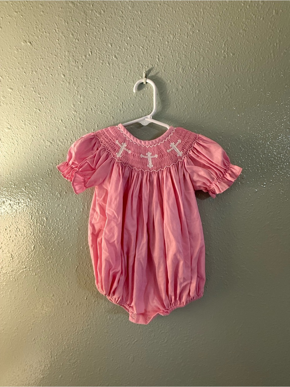 Pink Smocked Cross Bubble One-Piece for Kids